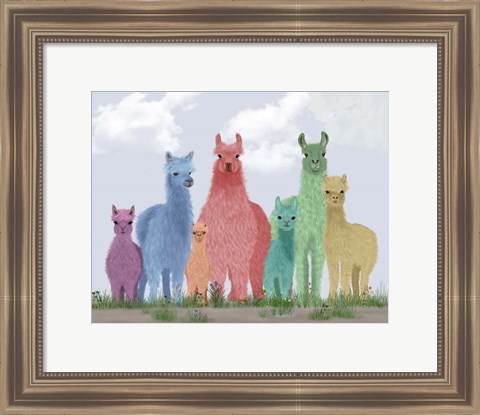 Framed Llama Pastel Family Print