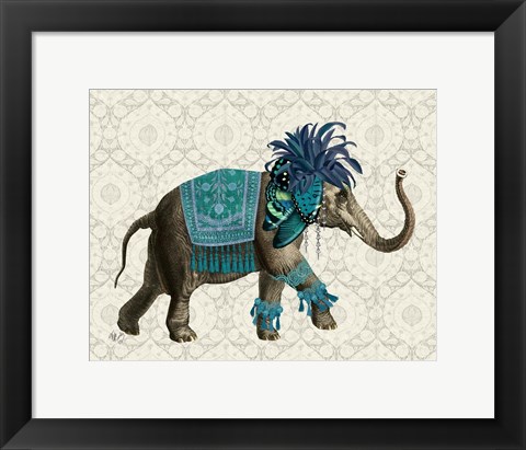 Framed Niraj Elephant, Blue Print