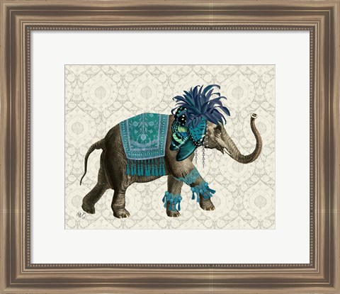Framed Niraj Elephant, Blue Print