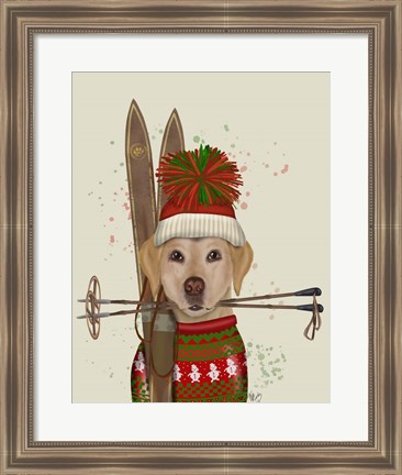 Framed Yellow Labrador, Skiing Print