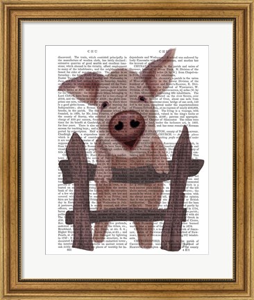 Framed Pig On Fence Book Print Print