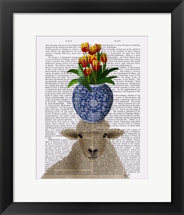 Framed Sheep and Tulips Book Print Print