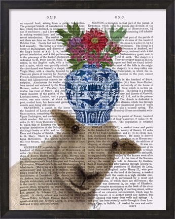 Framed Sheep with Vase of Flowers Book Print Print