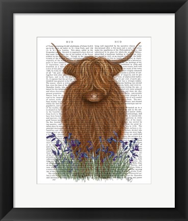 Framed Highland Cow, Bluebell Book Print Print