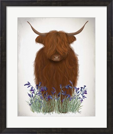 Framed Highland Cow, Bluebell Print