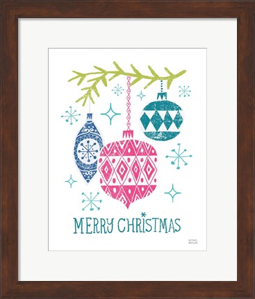 Framed Merry Christmastime Ornament Bright Print