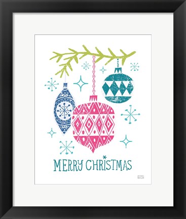 Framed Merry Christmastime Ornament Bright Print