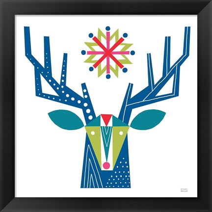 Framed Geometric Holiday Reindeer II Bright Print