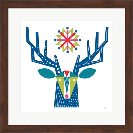 Framed Geometric Holiday Reindeer II Bright Print