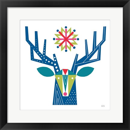 Framed Geometric Holiday Reindeer II Bright Print