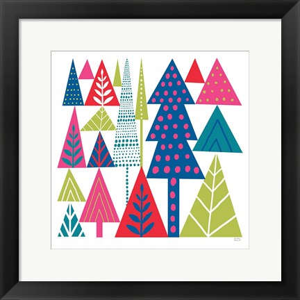 Framed Geometric Holiday Trees II Bright Print