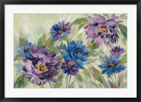 Framed Bold Blue and Lavender Flowers Print