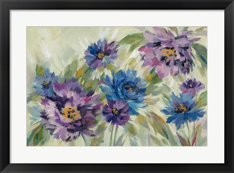 Framed Bold Blue and Lavender Flowers Print