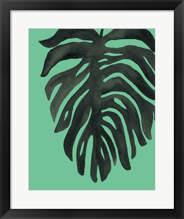 Framed Tropical Palm II BW Green Print