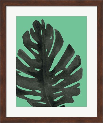 Framed Tropical Palm I BW Green Print