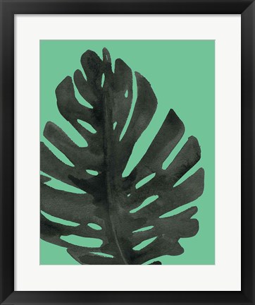 Framed Tropical Palm I BW Green Print