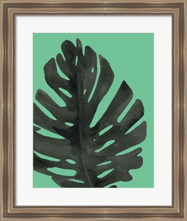 Framed Tropical Palm I BW Green Print