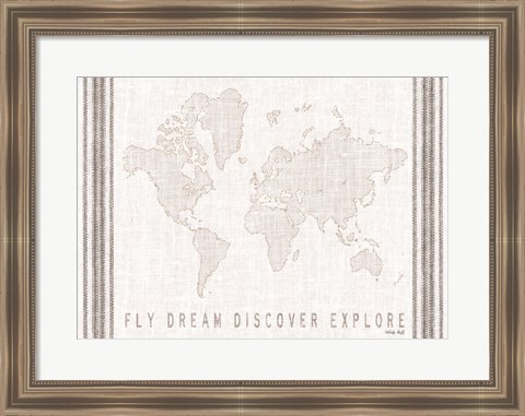 Framed Fly, Dream, Discover, Explore Map Print