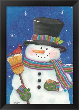 Framed Snowman with Broom Print