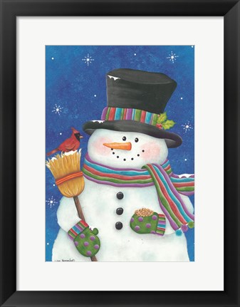 Framed Snowman with Broom Print