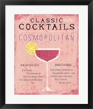 Framed Classic Cocktails Cosmopolitan Pink Print