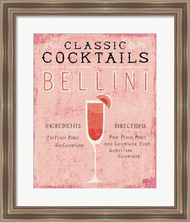 Framed Classic Cocktails Bellini Pink Print