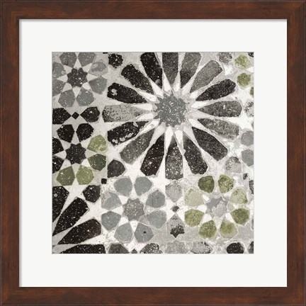 Framed Alhambra Tile III Gray Green Print