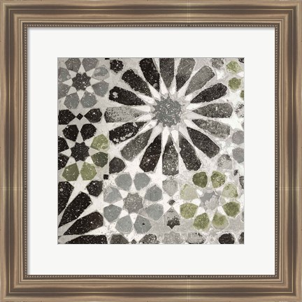 Framed Alhambra Tile III Gray Green Print