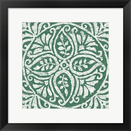 Framed Amadora Dark Green Tile IV Print