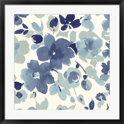 Framed Soft Blue Florals II Print