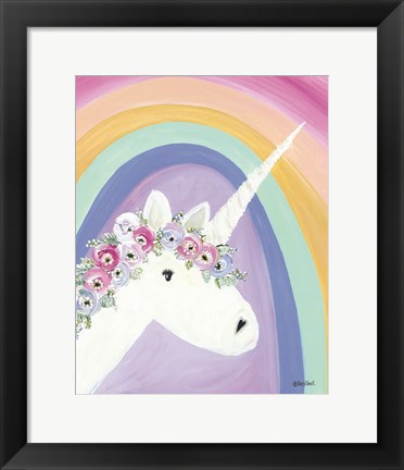 Framed Floral Unicorn I Print