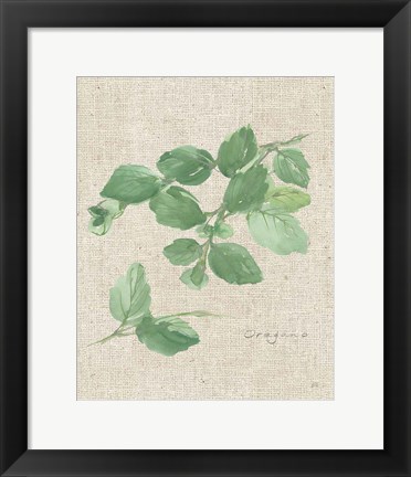 Framed Oregano on Burlap Print