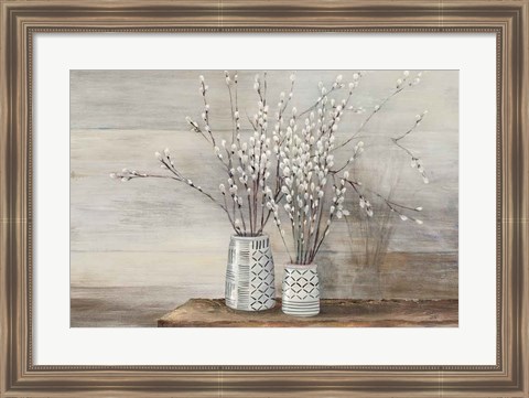 Framed Pussy Willow Still Life with Designs Print