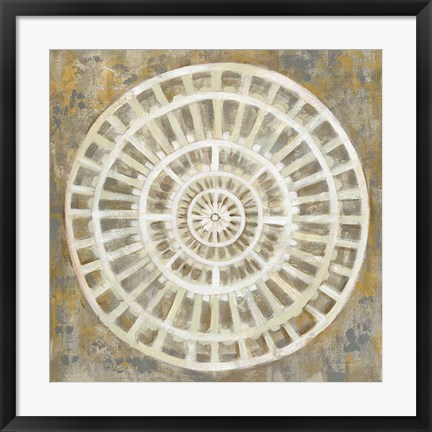 Framed Neutral Textured Medallion Print