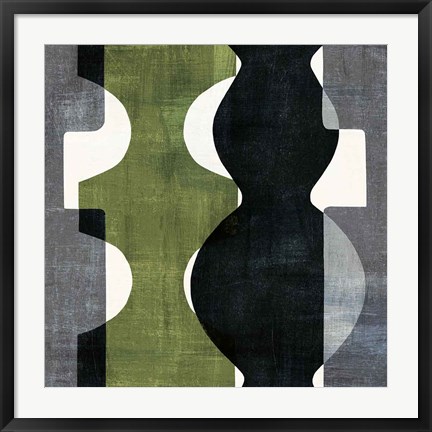 Framed Geometric Deco II with Green Print