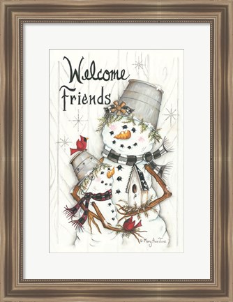 Framed Welcome Friends Snowmen Print