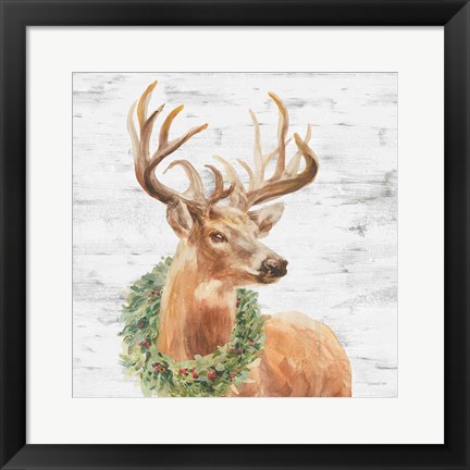 Framed Woodland Holidays Stag Gray Print