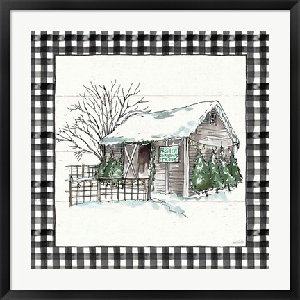 Framed Holiday on the Farm IV BW Buffalo Check Print