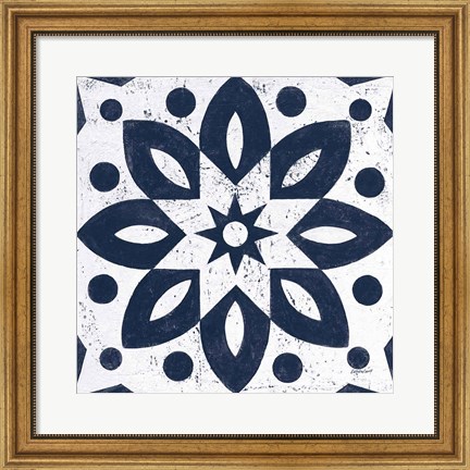 Framed Blue and White Tile I Print