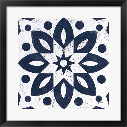 Framed Blue and White Tile I Print