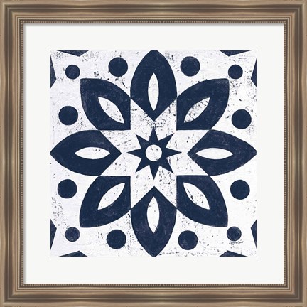 Framed Blue and White Tile I Print