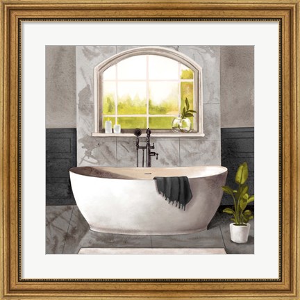 Framed Marble Bath I black &amp; white Print