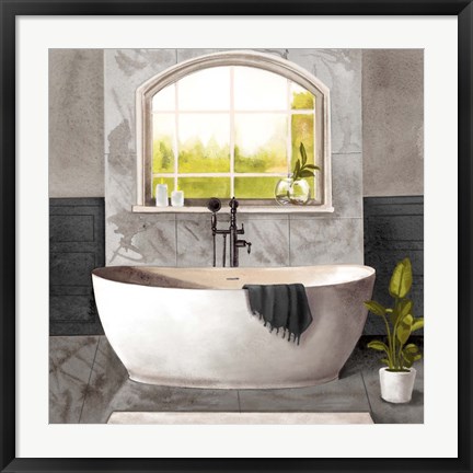 Framed Marble Bath I black &amp; white Print