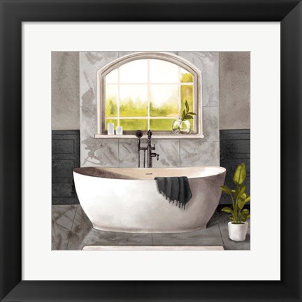 Framed Marble Bath I black &amp; white Print