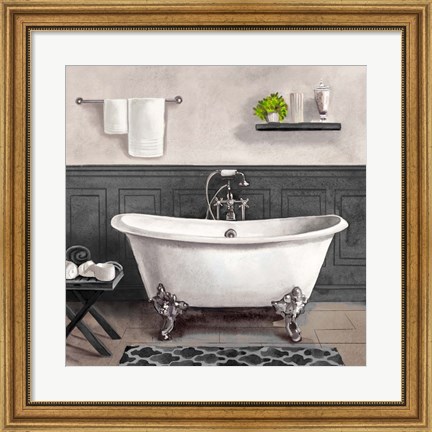 Framed Serene Bath II black &amp; white Print