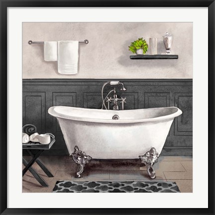 Framed Serene Bath II black &amp; white Print