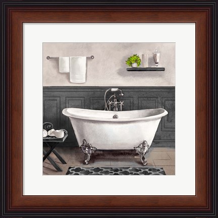 Framed Serene Bath II black &amp; white Print