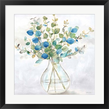 Framed Eucalyptus Vase Navy II Print