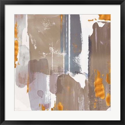 Framed Icescape Abstract Grey Gold I Print