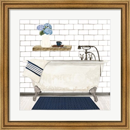 Framed Farmhouse Bath I Navy-Tub Print